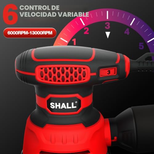 SHALL 350W eccentric sanders, with 30 sanding sheets, 6 speeds, 125 mm hand tool, dust extraction function, suitable for sanding, polishing and woodworking.