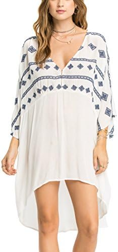 BIYOUTH Women's Loose Print Bikini Sunscreen Cover Up Beach Dress White