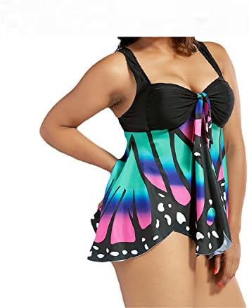 Kateirmaso Women Bikini Plus Size Butterfly Print Blouson Tankini Halters Sexy Swimwear Beach Wear Swimsuit