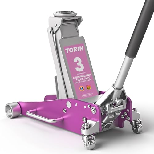 Torin Aluminum and Steel Floor Jack with Dual Piston Quick Lift: Max Height 18.31 Inches for Garages, Car Repair and Racing, 3 Ton (6,000 lb) Capacity, Pink
