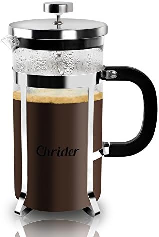 Chrider French Press Coffee Maker - 34oz (8 Cup, 1 Liter) Espresso &amp; Tea Maker - Best 4 Level Filtration Large Pot with 304 Grade Stainless Steel and Heat Resistant Borosilicate Glass, Easy Clean