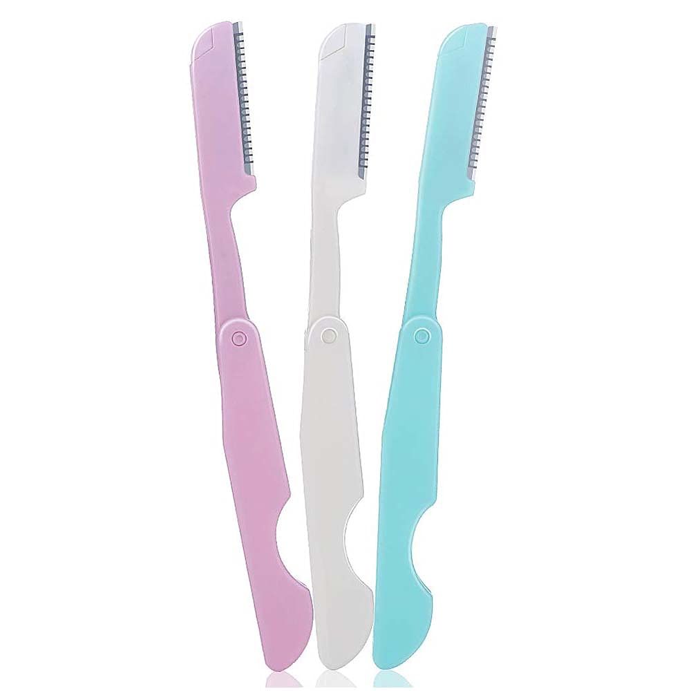 Eyebrow Razor Shaper 3 Pcs Facial Hair Remover Razor Cheek Peach Fuzz Shaver Folded Eyebrow Blade for Women Ladies