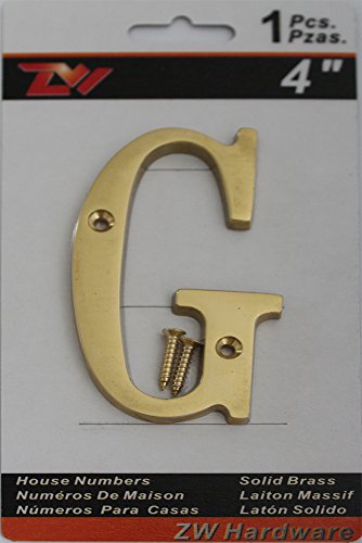 ZW Hardware B100 4 Inch Solid Brass Bright Brass House Letter G