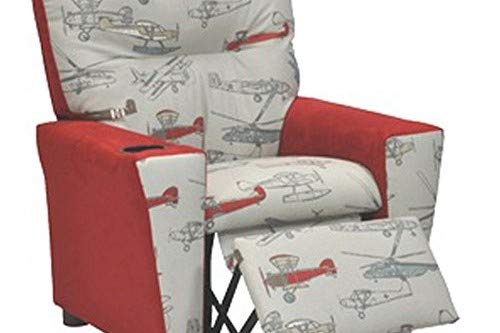 Kidz World Vintage Airplanes Kid's Recliner with Cup Holder, Red Suede