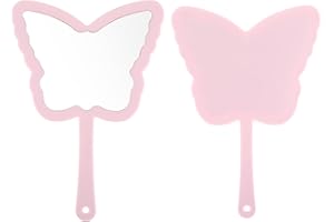 Gjinxi Butterfly-Shaped Handheld Mirrors, Cosmetic Hand Mirror with Handle Small Butterflies Mirrors Decorative Hand Held Mirror for Student Women Girls Valentine's Day Travel Pink