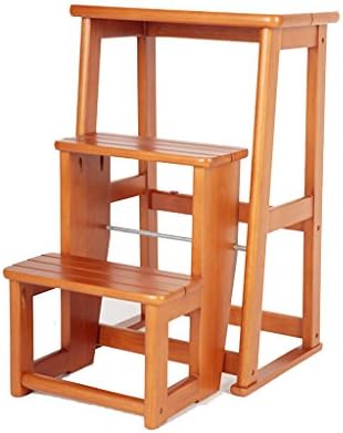 Step stools Folding 3-tiered Step Ladder Household Wooden Solid Wood Dual-use Staircase Stool (Size : Honey color)