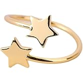 Simple Double Stars Wrap Open Statement Ring for Women Fashion Cute Lucky Star Thin Tiny Band Stacking Expandable Knuckle Finger Adjustable Rings Engagement Eternity Promise Jewelry Birthday Gifts