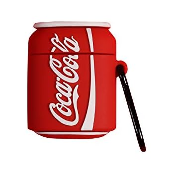 Ultra Thick Soft Silicone Cocacola Case with Bag Hook for Apple Airpods 1 2 Wireless Earbuds Red White Coke Coca Cola Can Bottle Cool Creative Unique Fun Funny Street Fashion Boys Girls Men Guys