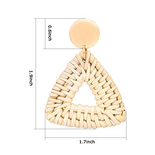 CEALXHENY Rattan Earrings for Women Handmade Straw Wicker Braid Drop Dangle Earrings Lightweight Geometric Statement Earrings (C Triangle)