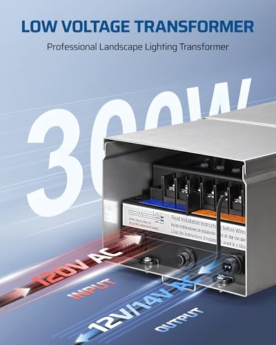 DEWENWILS Transformador de paisaje de bajo voltaje de 300 W, multizona, transformador de iluminación de paisaje exterior con sensor de fotocélula y temporizador, 120 V a 12 V/14 V, resistente a la int