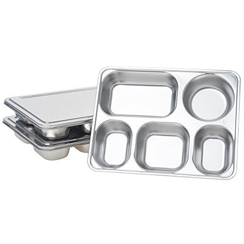 Aspire Bento Lunch Box with Stainless Steel Lid, Divided Food Plate, 3 Sets-5 Sections
