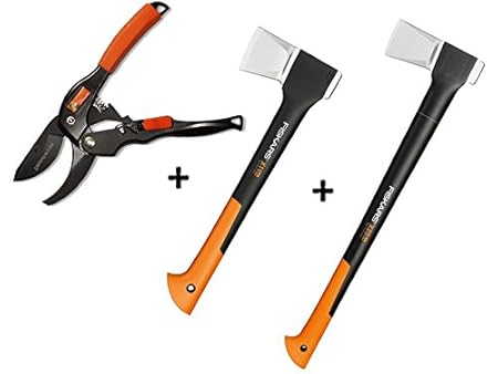 Gartenpaul Set: FISKARS Spaltaxt X21 - L + FISKARS Spaltaxt X11 - S + GARTENPAUL Gartenschere Amboss R1