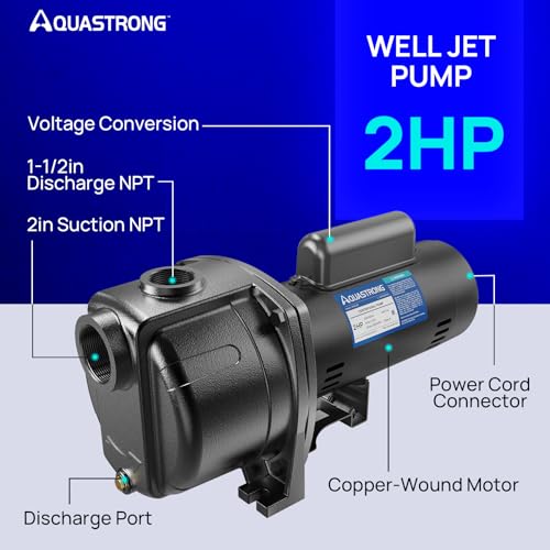 AQUASTRONG 2 HP Shallow Well Jet/Centrifugal Pump, 230V, 5200 GPH, Durable Cast Iron Booster Pump for Lawn Sprinkler, Garden Irrigation