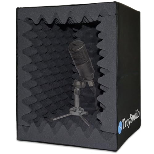 TroyStudio Tragbare Tonaufnahme, Gesangskabinen-Box – Reflektionsfilter & Mikrofon-Isolationsschild | groß, faltbar, Standmontage, superdichter schall