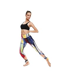 lesubuy patrón de flores Cintura Ancha Yoga entrenamiento Ballet Leggings danza corbata Puttee Capris pantalones XS-XL