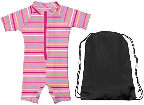 Iplay One-Piece Swimsuit Girls Sun Protection Kids Sunsuit Pink Stripe Sz 12 Mth