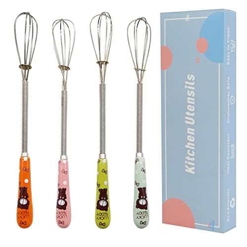 Verdental Small Whisks 7 inches Stainless Steel Handle Mini Tiny Mixing Balloon Wire Whisks Ceramic Matcha Tea Whisk (4 Pieces)