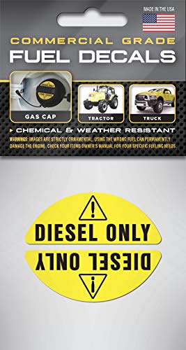 Fuel Decals Diesel Gas Cap Sticker - Super-Strong Adhesive and Weather-Resistant - Commercial Grade for Truck, Tractor, Farm Equipment and Machinery - Ultra Durable - Diesel Only Labels