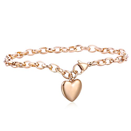 Jstyle Jewelry Women's Stainless Steel Chain Bracelet with Heart Charm 7.48