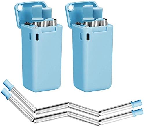 dna18729nd Portable Collapsible Reusable Stainless Steel Folding Metal Drinking Straws - 4