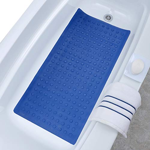 SlipX Solutions Blue Extra Long Rubber Safety Bath Mat (18 x 36 Inch