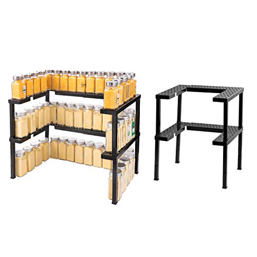 Expandable and Stackable Spice Rack Organizer for Cabinet & Pantry, Nandae 2 Tier Adjustable Height Spicy Shelf, Stable Priumum Iron (Black)