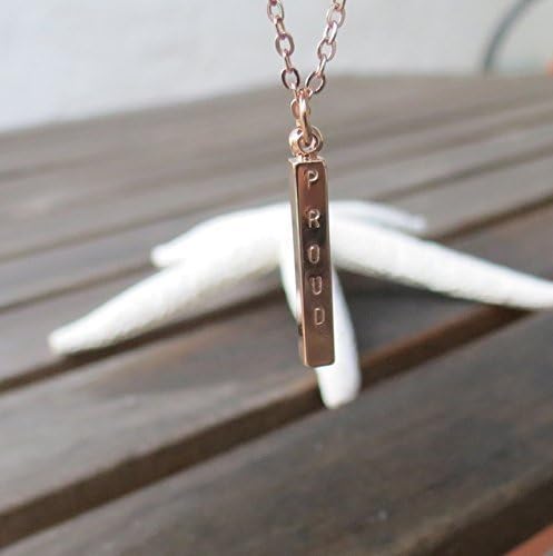 4 Sided Vertical Bar Necklace Minimal Dainty Small Bar 3D Hand Stamped Name Plate Bar Necklace for Women