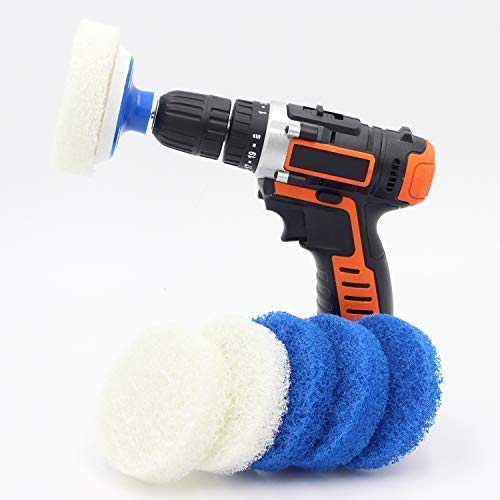 Cooptop Bathroom & Kitchen Cleaning Drill Brush Set - Power Scrub Pad Cleaning Kit - Power Scrubbing Drill Attachment - Cleaning Scouring Pads (Blue&White)