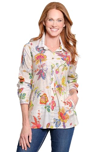 John Mark Womens Clothing | Printed Button Front Blouse with embroidered Detail…