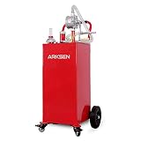 Arksen 35 Gallon Portable Gas Caddy Fuel Storage Tank Large Gasoline Diesel Can Hand Siphon Pump Rolling Flat-Free Solid Rubber Wheels Boat ATV Car Motorcycle