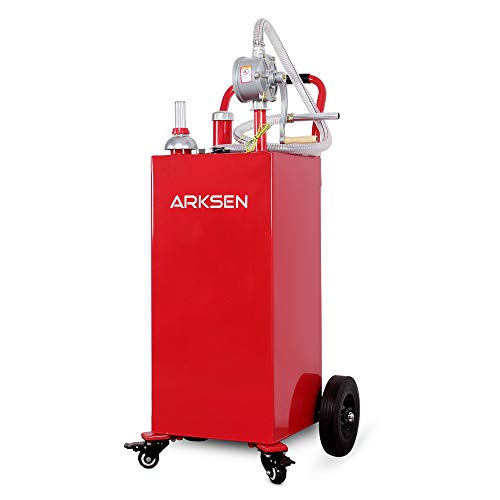 Arksen 35 Gallon Portable Gas Caddy Fuel Storage Tank Large Gasoline Diesel Can Hand Siphon Pump Rolling Flat-Free Solid Rubber Wheels Boat ATV Car Motorcycle
