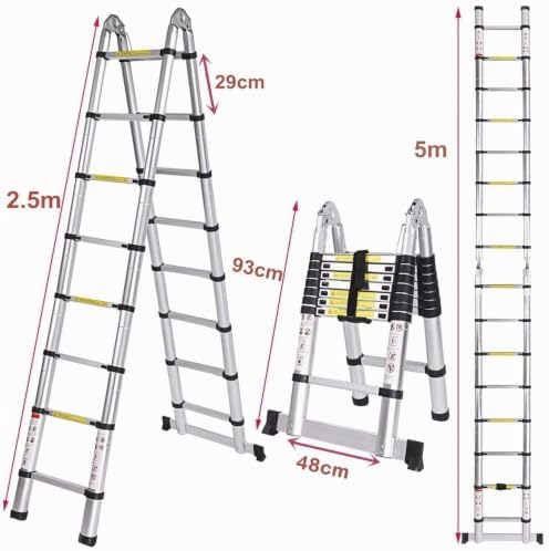 5M Scala Telescopica in Alluminio Scala Retrattile pieghevole, Capacità 150kg (2,5M+2,5M)