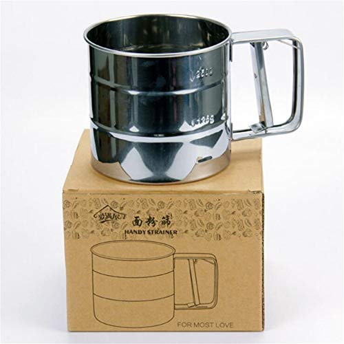 Baking Stainless Steel Shaker Sieve Cup, Bubblefish Shaker Sieve Cup with Measuring Scale Mark for Flour Icing Sugar