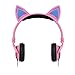 Dragon Touch Cat Ear Headphones Foldable Over-Ear Gaming Headsets Wired Earphone with LED Glowing Lights for PC Laptop Computer Tablet iPhone and Android Mobile Phone - Pink