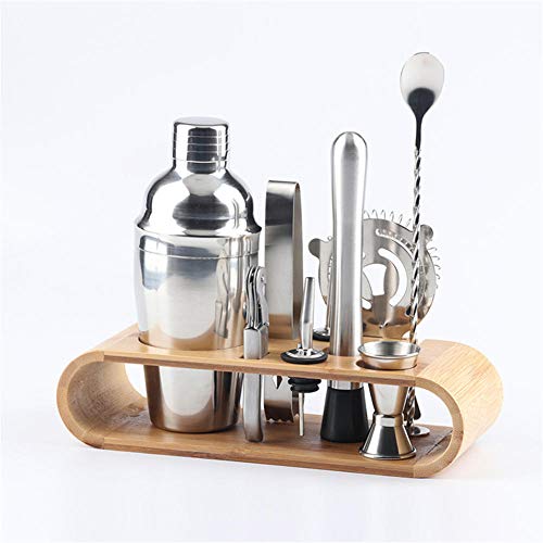 HXIYANG 10pc Cocktail Maker Shaker aus Edelstahl, Werkzeugset für Getränkemischer mit Holzständer Erstellen Sie… – Bild 2