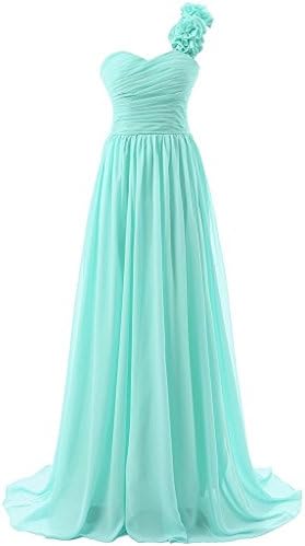 DianSheng Pleated Chiffon Evening Dress One Shoulder Prom Bridesmaid Gown with Flowers Aqua us10