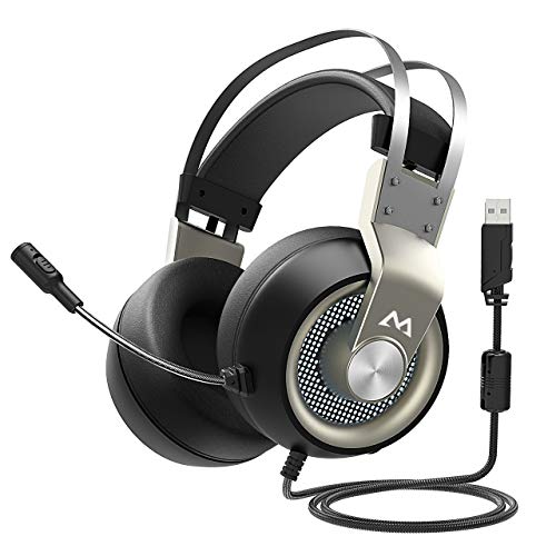 Mpow 2019 Edition PC Gaming Headset with Microphone, 7.1 Surround Sound Gaming Headphones, USB PS4 Headset with 50mm Driver, Mute Mic & Volume Control, Over-Ear Headphone, Compatible with PC, PS4