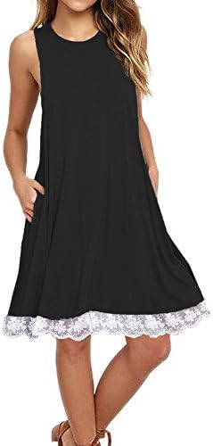 Our Precious Women's Sleeveless Pockets Casual A-Line Lace Swing T-Shirt Loose Dress Black 2L