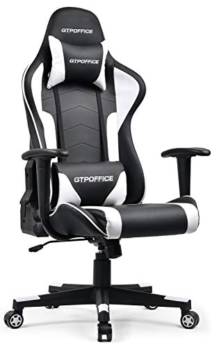 Gaming Chair Racing Style Office Swivel Computer Desk Chair Ergonomic Conference Executive Manager Work Chair PU Leather High Back Adjustable Task Chair (White-1)