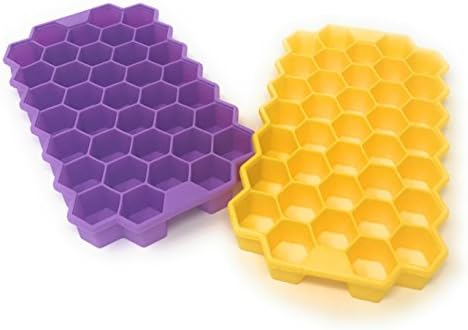 Bella Ice Cube Molds &amp; Trays - Silicone Honeycomb Set of 2. Novelty Hexagon for 37 Small Ice Cube Trays in Purple and Yellow for Cool Drinks, Whiskey, Wine. Great for Food Decorations