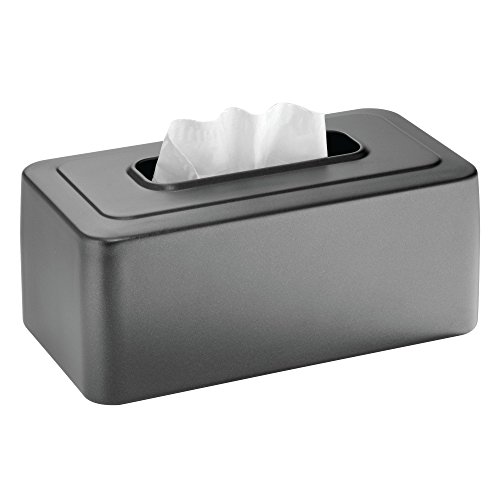 MetroDecor mDesign Rectangular Paper Facial Tissue Box Cover Holder for Bathroom Vanity Countertops, Bedroom Dressers, Night Stands, Desks and Tables - Steel, Slate Gray - Thumbnail 3