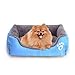 Giho Soft Washable Self-Warming Rectangular Dog Basket Bed with Fleece Lining, Small, Blue