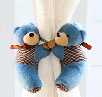 Cute Teddy Bear Curtain Tie Backs 2pc Set Baby Nursery Blue