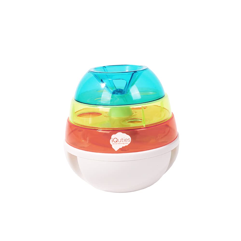 Iquities Treat Dispenser Dog Toy, Interactive IQ Wobbler Treat Ball, Slow Eating Brain Training Toy for Dogs, Orange & Green