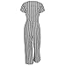 Cosygal Women Striped Linen Short Sleeves Wide Leg Jumpsuit Romper with Zip Pockets Belt