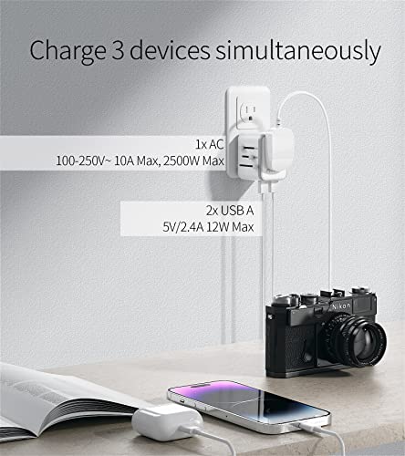 Worldwide Travel Adapter with USB, FSTravelP Universal Plug Adapter with 2 USB & International AC Socket, Dual 10A Fuses, All In One Travel Plug Adapter Worldwide for USA UK EU AU CN 150+ Countries