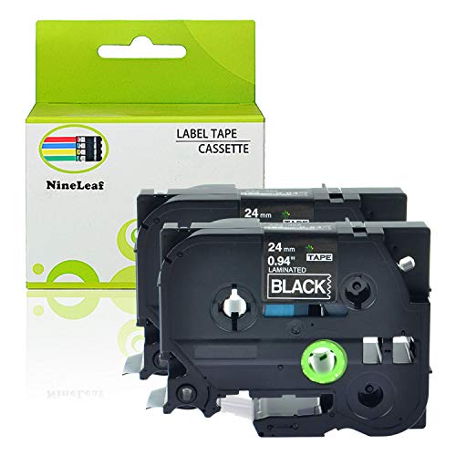 NineLeaf 2 Pack White on Black 24 mm x 8 m 1'' 26.2ft Label Tape Cassette Compatible for Brother P-Touch TZe355 TZ-355 TZe-355 TZ355 Laminated for PT-P700 PT-P750W PT-D600 PT-520 PT-530 Label Maker