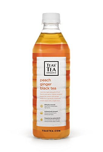 Teas' Tea Organic Lightly Sweet Peach Ginger Black Tea 16.9 Ounce (Pack of 12) Organic Cane Sugar Sweetened No Artificial Sweeteners Antioxidant Rich High in Vitamin C