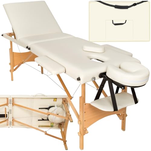 tectake® Mobile Massageliege 3 Zonen, höhenverstellbar, klappbar, Zubehör Kopfstütze, Tasche, belastbar bis 250kg, Möbel für Kosmetik, Massage, Tattoo
