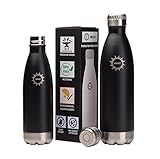 Stainless Steel Vacuum Insulated Water Bottle, BPA Free Double Walled Leak Proof Thermos Flask with Copper Lining, Drinks Stay Hot & Cold (25 oz, Black)